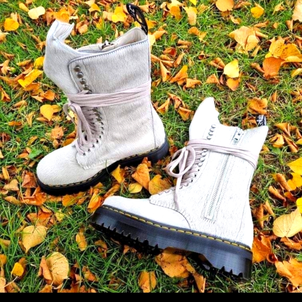 Dr Martens 1918 Rick Owens Hair On Lace Up Platform Boots - Picture 2 of 8